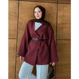 Molly Nelly Kadın Kemerli Kimono Astarlı Şık Ceket - 2 - Bordo