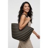 Mollycrush Büyük Boy Hasır Plaj Çantası Siyah Renk Yazlık Kullanıma Uygun Şık Sim Şerit Detaylı Günlük Kullanıma Uygun Model - 54 x 30 cm