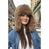 Mollycrush CamelPelüş Kürklü Genç Pilot Şapkası - Yumuşak Tüylü Kulaklı Ushanka