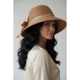 Mollycrush Kadın Premium Camel Kurdele Detaylı Hasır Güneş Şapkası L Günlük ve Plaj Kullanımına Uygun Cloche Model - Kahverengi - Standart