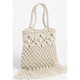 Mollycrush Kadın Püsküllü Makrome Yazlık Plaj Çantası ve Günlük Omuz Çantası - 30x30x15 - Bej