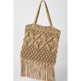 Mollycrush Kadın Püsküllü Makrome Yazlık Plaj Çantası ve Günlük Omuz Çantası - 30x30x15 - Camel