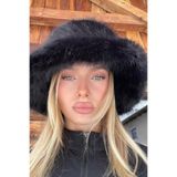 mollycrush Luxury Peluş Bucket Kalpak Şapka Kışlık Suni Kürk Şapkası, Standart, Uzuntuylubucketmolly, Siyah, Kadın