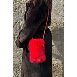 mollycrush Luxury Suni Kürklü Çapraz Askılı Çanta, Standart, Mollycrush Peluş Çapraz Omuz Çantası, Kırmızı, Kadın