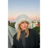 mollycrush Luxury Uzun Tüylü Suni Kürklü Peluş Bucket Kalpak Şapka, Standart, Uzuntuylubucketmolly, Beyaz, Kadın