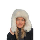 mollycrush Luxury Uzun Tüylü Suni Kürklü Peluş Tüylü Pilot Şapka, Standart, uzuntüylüpilotspkamolly, Beyaz, Kadın