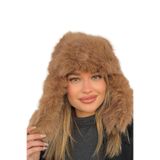 mollycrush Luxury Uzun Tüylü Suni Kürklü Peluş Tüylü Pilot Şapka, Standart, uzuntüylüpilotspkamolly, Kahverengi, Kadın