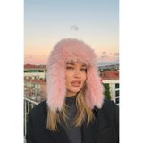 mollycrush Luxury Uzun Tüylü Suni Kürklü Peluş Tüylü Pilot Şapka, Standart, uzuntüylüpilotspkamolly, Pembe, Kadın