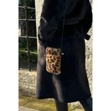 mollycrush Mini Suni Kürk Yandan Askılı Çanta, Standart, Mollycrush Peluş Çapraz Omuz Çantası, Leopar, Kadın