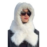 mollycrush Peluş Boyun Bağlamalı Şapka Bere Suni Kürklü Özel Tasarım Atkılı Şapkası, Standart, Mollyatkısapkabırlesik, Beyaz, Kadın