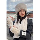 mollycrush Peluş Kalpak Atkı Eldiven 3'Lü Set Kışlık Suni Kürklü Takım, Standart, Mollykalpakset, Bej, Kadın