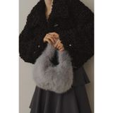 mollycrush Peluş Kürklü Omuz Çantası, Tek Ebat, Mollycrush Peluş Çanta, Gri, Kadın