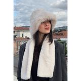 mollycrush Peluş Rus Tarzı Bucket Kalpak Şapka Atkı 2'li Set Kışlık Suni Kürk, Standart, Mollybucketatkısett, Bej, Kadın