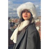 mollycrush Peluş Rus Tarzı Bucket Kalpak Şapka Atkı 2'li Set Kışlık Suni Kürk, Standart, Mollybucketatkısett, Beyaz, Kadın