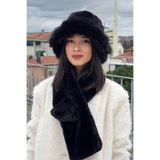 mollycrush Peluş Rus Tarzı Bucket Kalpak Şapka Atkı 2'li Set, Standart, Mollybucketatkısett, Siyah, Kadın