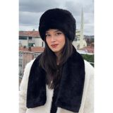 mollycrush Peluş Rus Tarzı Kalpak Atkı 2'li Set Kışlık Suni Kürk, Standart, Mollykalpakatkısett, Siyah, Kadın