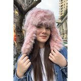 Mollycrush Pembe Pelüş Kürklü Genç Pilot Şapkası | Yumuşak Tüylü Kulaklı Trend Kışlık Ushanka