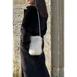 mollycrush Premium Peluş Yandan Askılı Çanta, Standart, Mollycrush Peluş Çapraz Omuz Çantası, Kırık Beyaz, Kadın