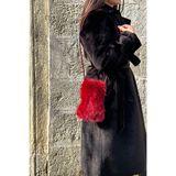 mollycrush Suni Kürk Omuz Çantası, Standart, Mollycrush Peluş Çapraz Omuz Çantası, Bordo, Kadın