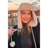 mollycrush Suni Kürk Peluş Tüylü Elit Ponponlu Şapka Bere, Standart, mollyponponlusapka, Bej, Kadın