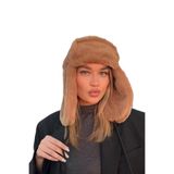 mollycrush Suni Kürk Peluş Tüylü Elit Ponponlu Şapka Bere, Standart, mollyponponlusapka, Camel, Kadın