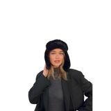 mollycrush Suni Kürk Peluş Tüylü Elit Ponponlu Şapka Bere, Standart, ponponlumolly, Siyah, Kadın