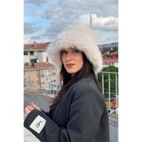 mollycrush Suni Kürklü Peluş Bucket Kalpak Şapka Luxury Rus Slav Tarzı, Standart, kısatuylubucketsapka, Bej, Kadın
