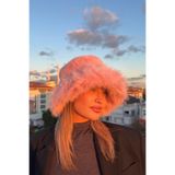 mollycrush Suni Kürklü Peluş Bucket Kalpak Şapka Luxury Rus Slav Tarzı, Standart, kısatuylubucketsapka, Pembe, Kadın