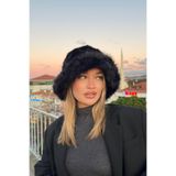 mollycrush Suni Kürklü Peluş Bucket Kalpak Şapka Luxury Rus Slav Tarzı, Standart, kısatuylubucketsapka, Siyah, Kadın