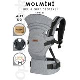 Molmini Plus Bel & Sırt Destekli 4-12 KG Ergonomik Kanguru Çok Yönlü Ayarlanabilir GRİ
