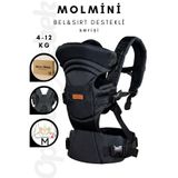 Molmini Plus Bel & Sırt Destekli Ergonomik Kanguru 4-12 KG Çok Yönlü Ayarlanabilir Siyah