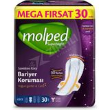 Molped Mega Supernight Gece 30'lu Bariyer Koruması ile Gece Kullanım İçin Özel Ped