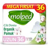 Molped Pure&Soft Organik Pamuklu Hijyenik Ped 36'lı Cilt Dostu Mega Uzun Boyasız ve Klor İçermez
