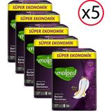 Molped Supernight Hijyenik Ped 16'lı Süper Gece Ekonomik Paket 5 Adet Sızıntı Önleyici Teknoloji
