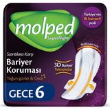Molped Supernight Hijyenik Ped 6 Adet Gece İçin Yumuşak Üst Yüzey ile Konforlu Koruma
