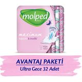 MOLPED Ultra Gece Hijyenik Ped Avantaj Paketi 32 Adet Nefes Alabilen Yüzey ile Maksimum Konfor - yok