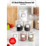 Molvea 6'Lı Barok Yuvarlak Baharat Kavanoz Seti & Saklama Kabı & Erzak Kabı (6 Adet 250 Ml) - Şeffaf