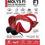 Molys F1 Pro Dalış Maskesi + Antı Fog (Buğu Önleyici Film) + Dalış Maskesi Kutusu (Küçük Yüz Yapısı Için Ideal) - Ateş Kırmızısı