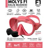 Molys F1 Pro Dalış Maskesi + Antı Fog (Buğu Önleyici Film) + Dalış Maskesi Kutusu (Küçük Yüz Yapısı Için Ideal) - Gül Pembe