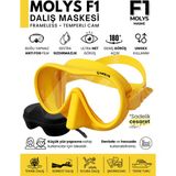 Molys F1 Pro Dalış Maskesi + Antı Fog (Buğu Önleyici Film) + Dalış Maskesi Kutusu (Küçük Yüz Yapısı Için Ideal) - Güneş Sarısı