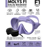 Molys F1 Pro Dalış Maskesi + Antı Fog (Buğu Önleyici Film) + Dalış Maskesi Kutusu (Küçük Yüz Yapısı Için Ideal) - Pastel Lila