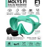 Molys F1 Pro Dalış Maskesi + Antı Fog (Buğu Önleyici Film) + Dalış Maskesi Kutusu (Küçük Yüz Yapısı Için Ideal)