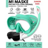 Molys M1 Junıor Kıds Dalış Maskesi + Pro Full Dry Tam Kuru Şnorkel + Maske Kutusu + Antı Fog (Buğu Önleyici Film) Set - Turkuaz
