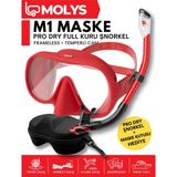 Molys M1 Profesyonel Dalış Maskesi Maske Kutusu Pro Full Dry Tam Kuru Şnorkel Free Dom Antı Fog Buğu Önleyici Film - Ateş Kırmızısı