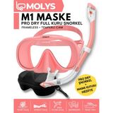 Molys M1 Profesyonel Dalış Maskesi Maske Kutusu Pro Full Dry Tam Kuru Şnorkel Free Dom Antı Fog Buğu Önleyici Film - Mercan Pembe