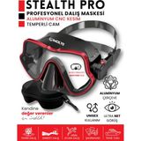 Molys Stealth Pro Alüminyum Dalış Maskesi + Antı Fog (Buğu Önleyici Film) + Eva Koruyucu Taşıma Kutusu - Siyah - Kırmızı