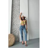 Mom Fit Bıyık Kar Yıkama Jeans Pantolon Koyu Mavi D2006