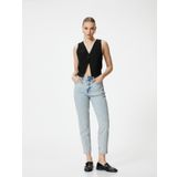 Mom Fit Kot Pantolon Rahat Kesim Hafif Dar Paça - Mom Jean
