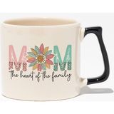 Mom Heart Of The Family Baskılı Anneler Günü Hediyelik Siyah Kulplu Modern Seramik Kupa