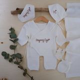 Momand Design 5 Li Set Erkek Bebek Müslin Hastane Çıkışı Isimli Tulum Seti - 0 - 1 Ay - 001 Kırık Beyaz